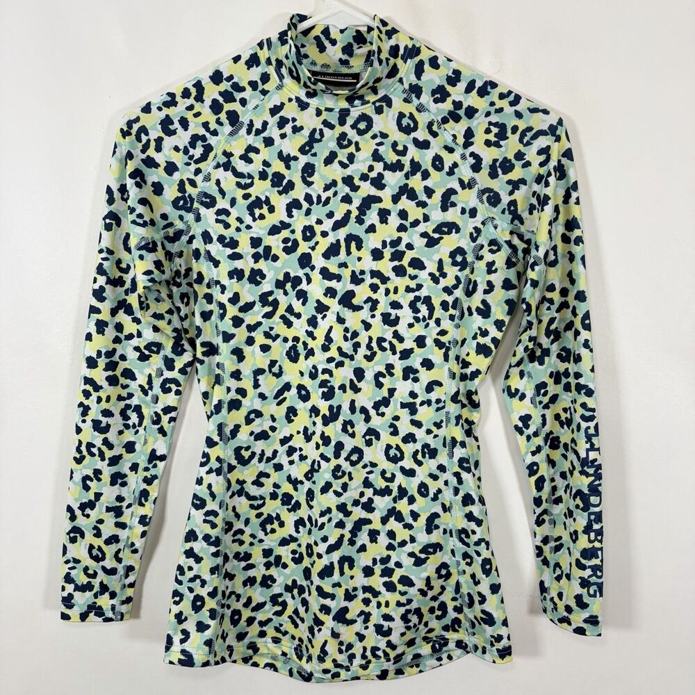 J. LINDEBERG ASA Print Soft Compression Top Womens XS Blue Yellow Animal Print